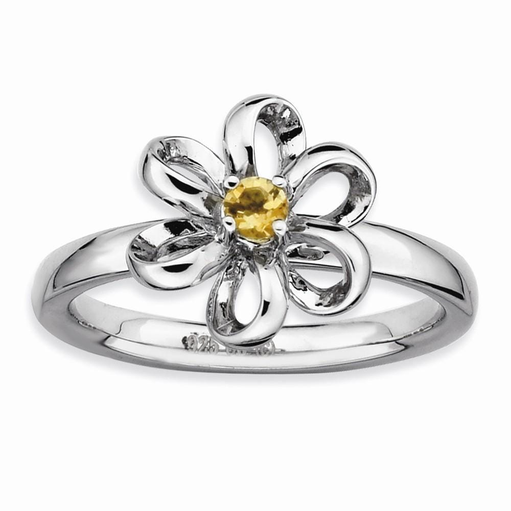 Sterling Silver Polished Citrine Flower Ring