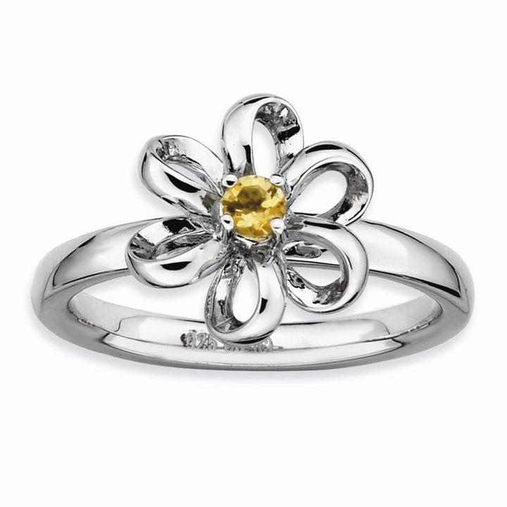 Sterling Silver Polished Citrine Flower Ring