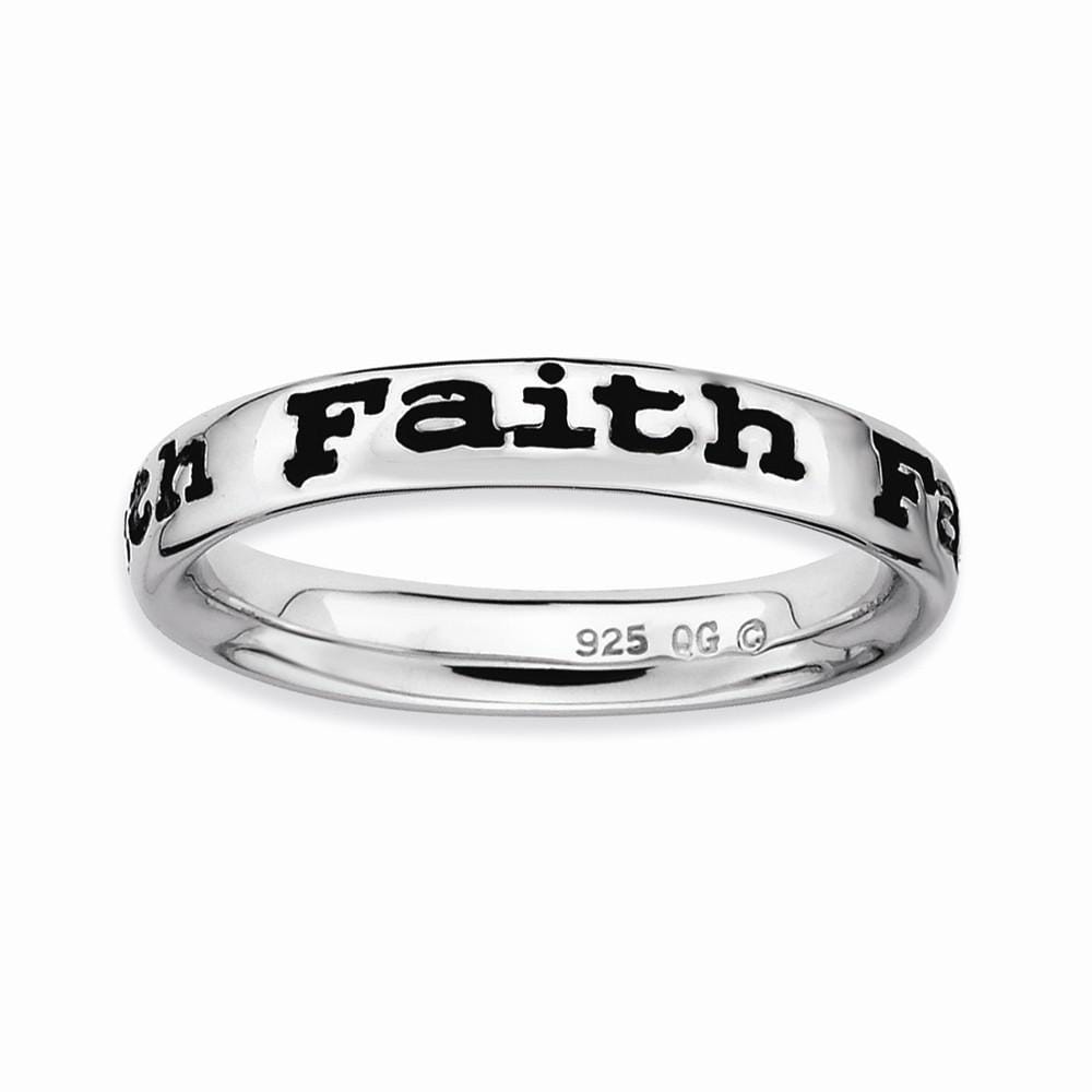 Sterling Silver Polished Enameled Faith Ring