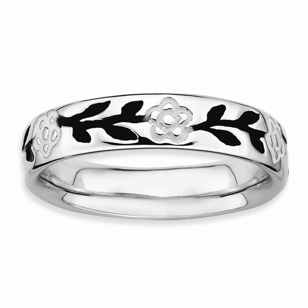 Sterling Silver Polished Enameled Flower Ring