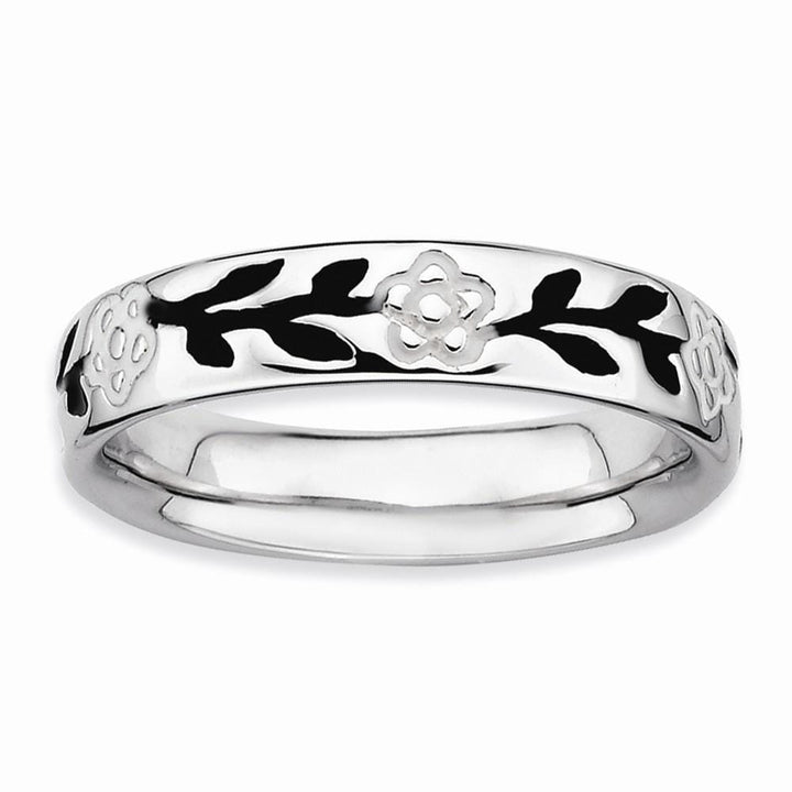 Sterling Silver Polished Enameled Flower Ring