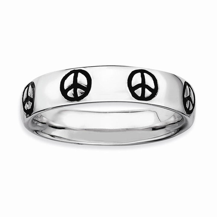 Sterling Silver Polished Enameled Peace Sign Ring