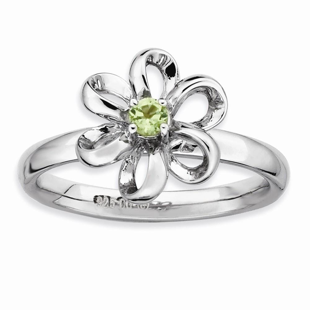 Sterling Silver Polished Peridot Flower Ring