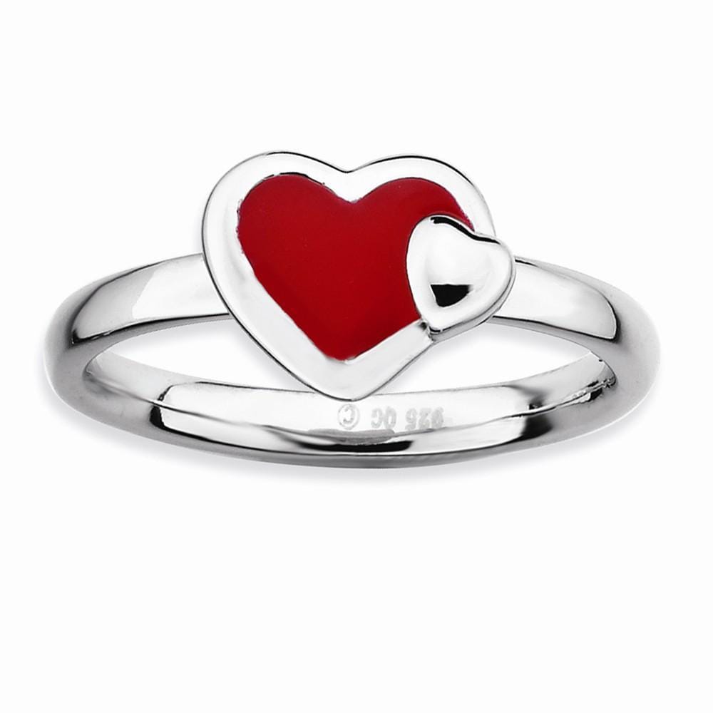 Sterling Silver Red Enameled Heart Ring