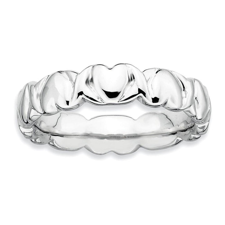 Sterling Silver Rhodium Hearts Ring