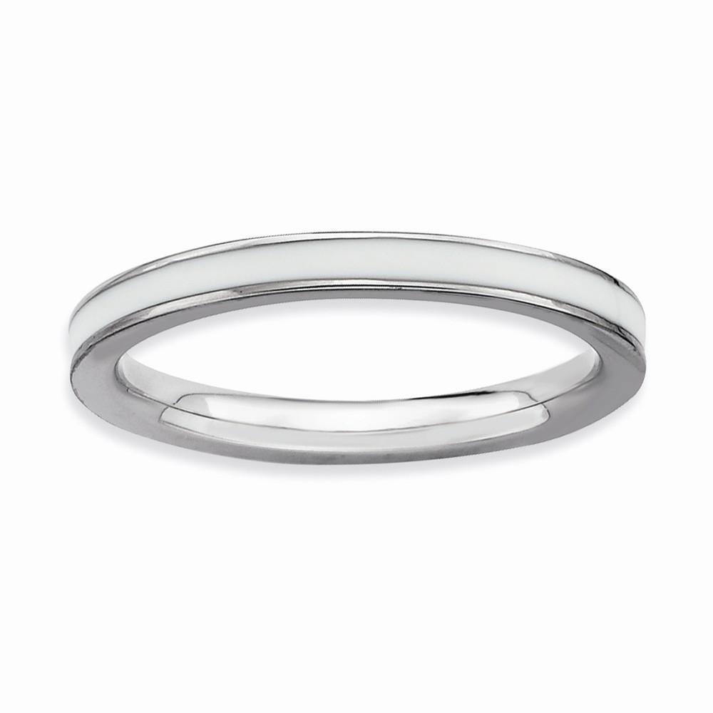 Sterling Silver White Enameled 2.25MM Ring