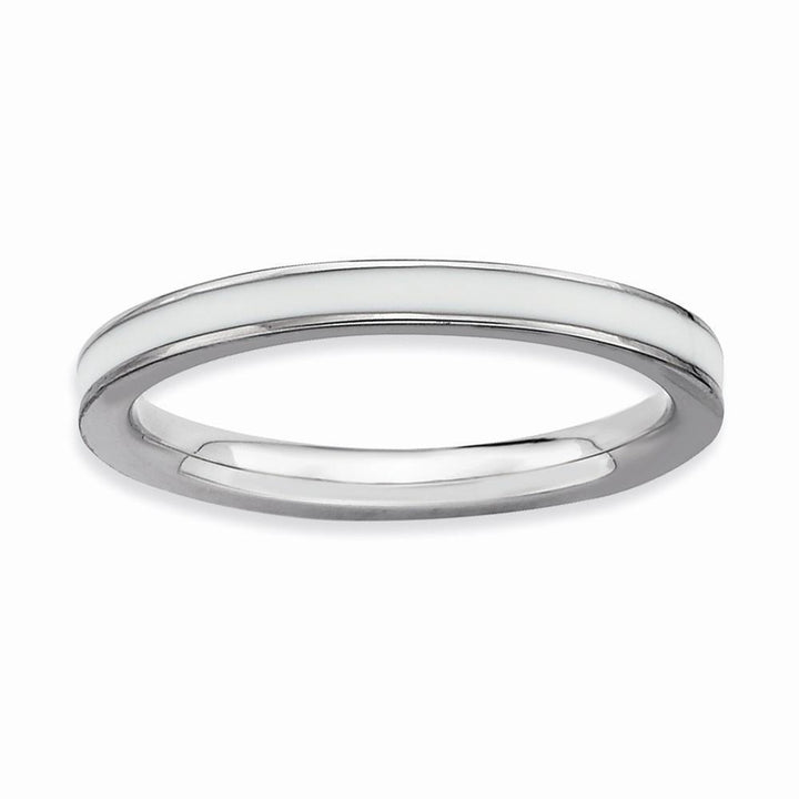 Sterling Silver White Enameled 2.25MM Ring