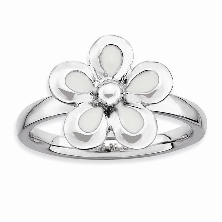 Sterling Silver White Enameled Flower Ring